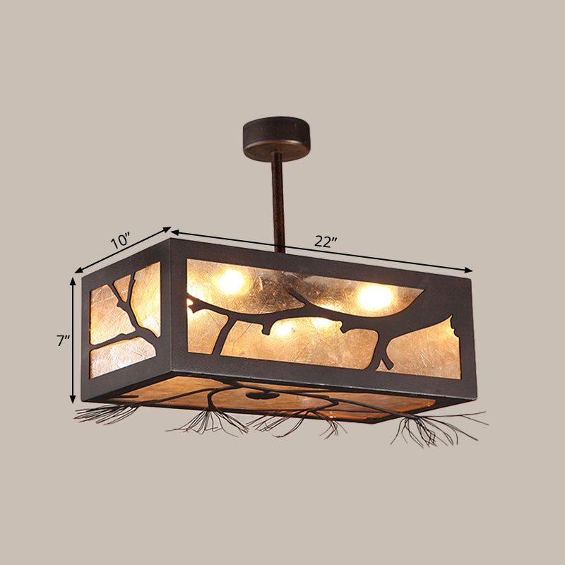 Rustic 6 - Head Semi Flush Mount Ceiling Light With Mica Sheet Shade