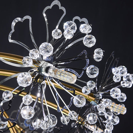 Postmodern Crystal Beaded 21 - Light Gold Dandelion Semi Flush Mount For Dining Room Ceiling