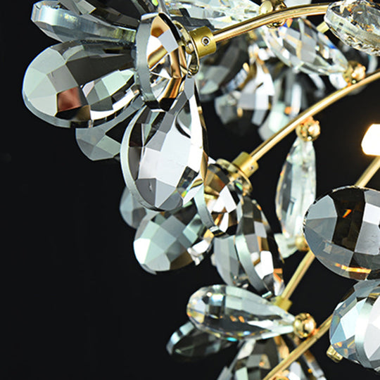 Postmodern Gold Leaf Crystal Semi Flush Mount Ceiling Lamp With 3 Branch - Style Heads