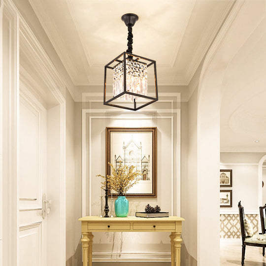 Modern Black Square Crystal Rod Pendant Chandelier With 2 Heads - Ideal For Corridors