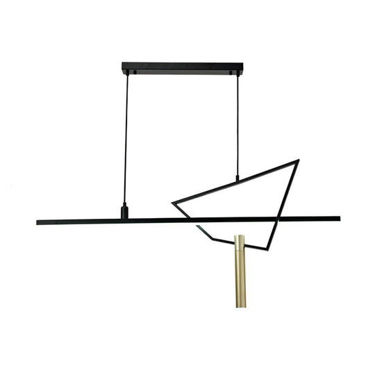 Black Linear Led Chandelier: Minimalist Metal Pendant Light For Reading Room