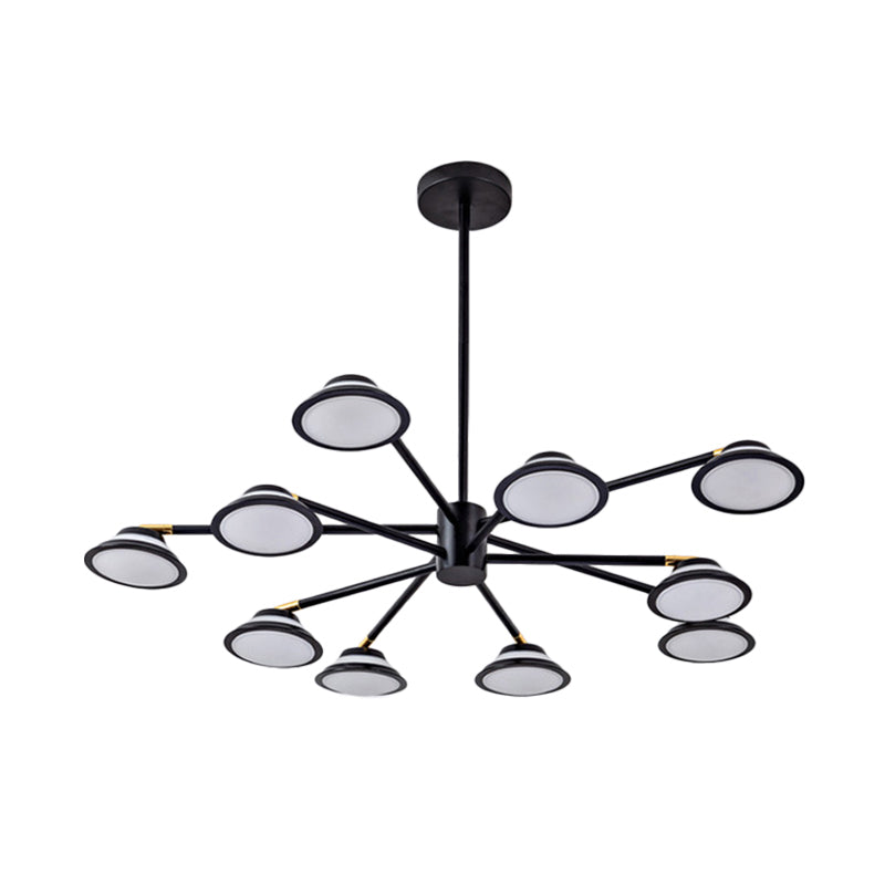 Contemporary Black Starburst Chandelier: Metal Pendant Light With 10 Heads - Ideal For Living Room