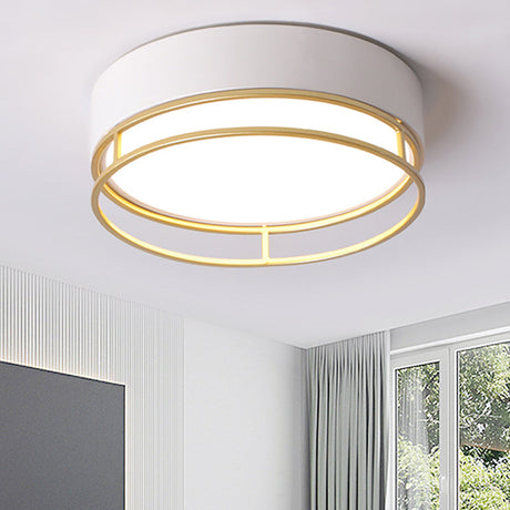 Modern Metal Drum Flush Mount Led Ceiling Light - Corridor White Warm/White/3 Color Lighting