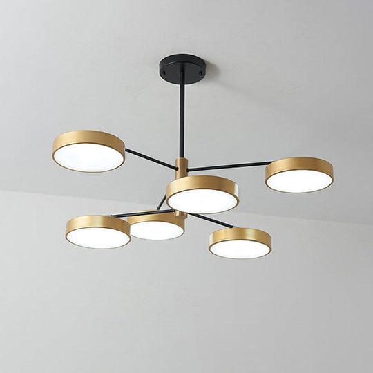 Simple Style 6-Head Metal Hanging Ceiling Light For Living Room In Gold/White Gold