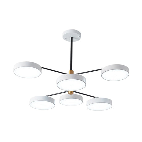 Simple Style 6-Head Metal Hanging Ceiling Light For Living Room In Gold/White