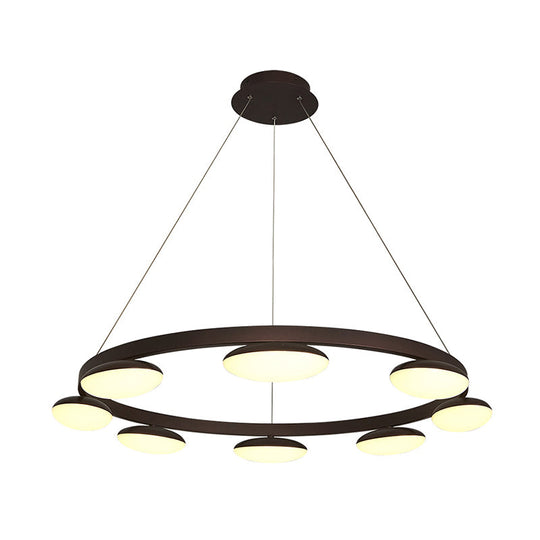 Contemporary Metal Coffee Pendant Chandelier | Circular Hanging Lamp Kit - 6/8 Heads Ideal For