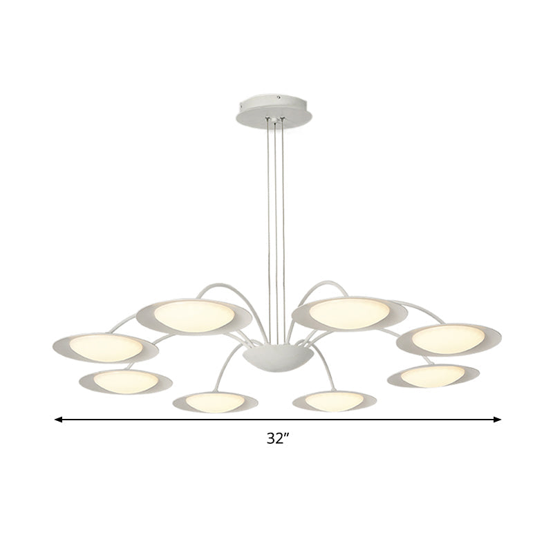 Simple Style Disc Chandelier - 8-Head Metal Hanging Light Fixture In White For Living Room
