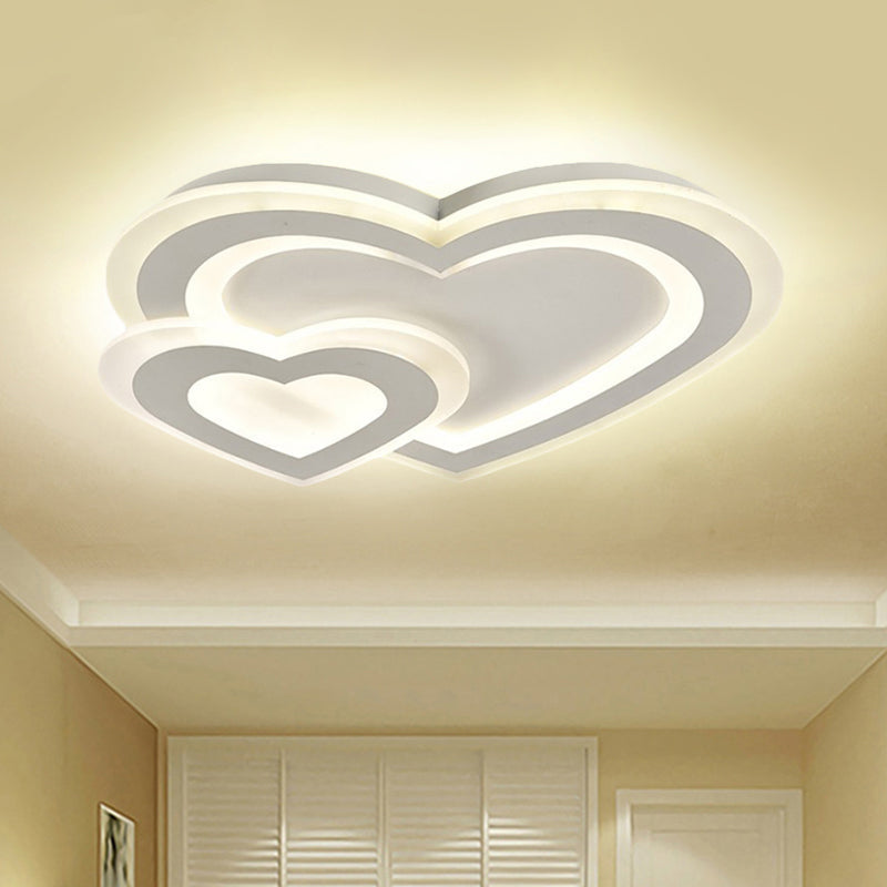 Modern Led Flush Mount Ceiling Light With White Loving Heart Design