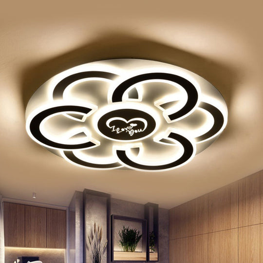 Contemporary Black And White Led Flush Mount Ceiling Light With Floral Design Diffuser