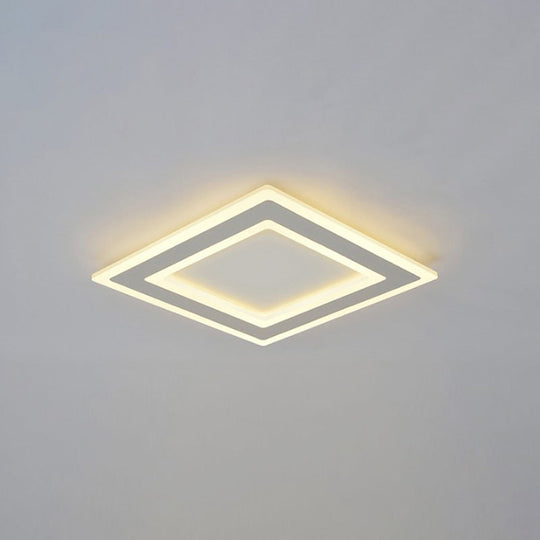 Square Frame Led Ceiling Lamp In Metallic Finish - Minimalist Bedroom Flush Lighting (Warm/White
