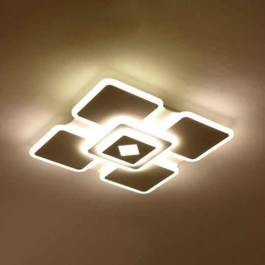 Modern Square Acrylic Led Ceiling Light In White With 3 Adjustable Brightness Levels