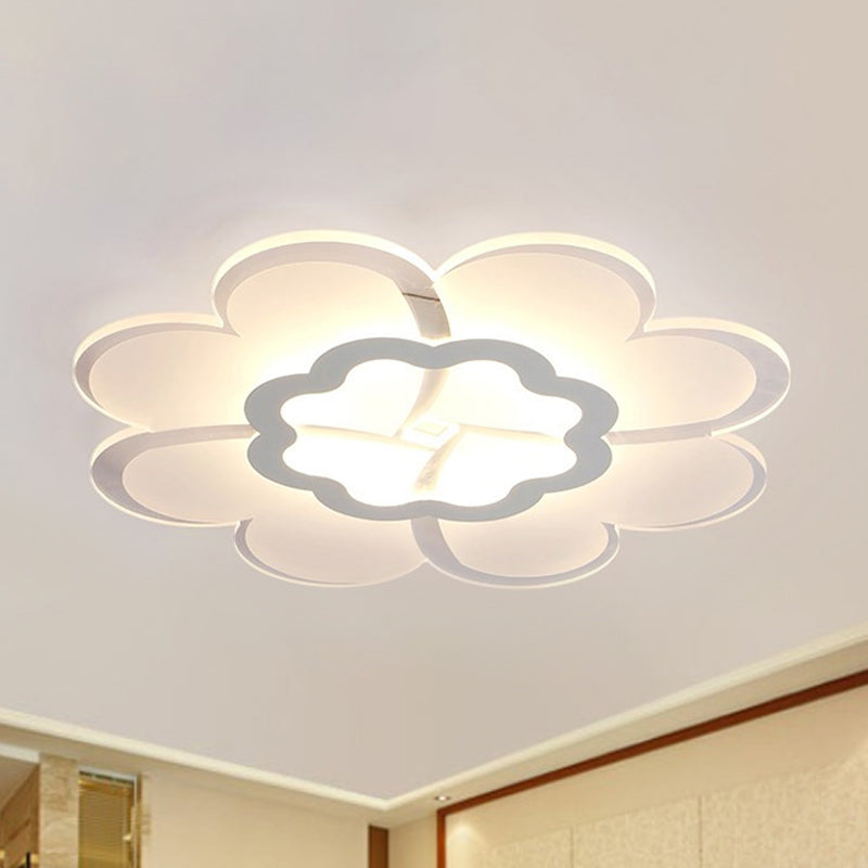 Modern 16/19.5 White Led Flower Flush Mount Ceiling Lamp With 3 Light Color Options
