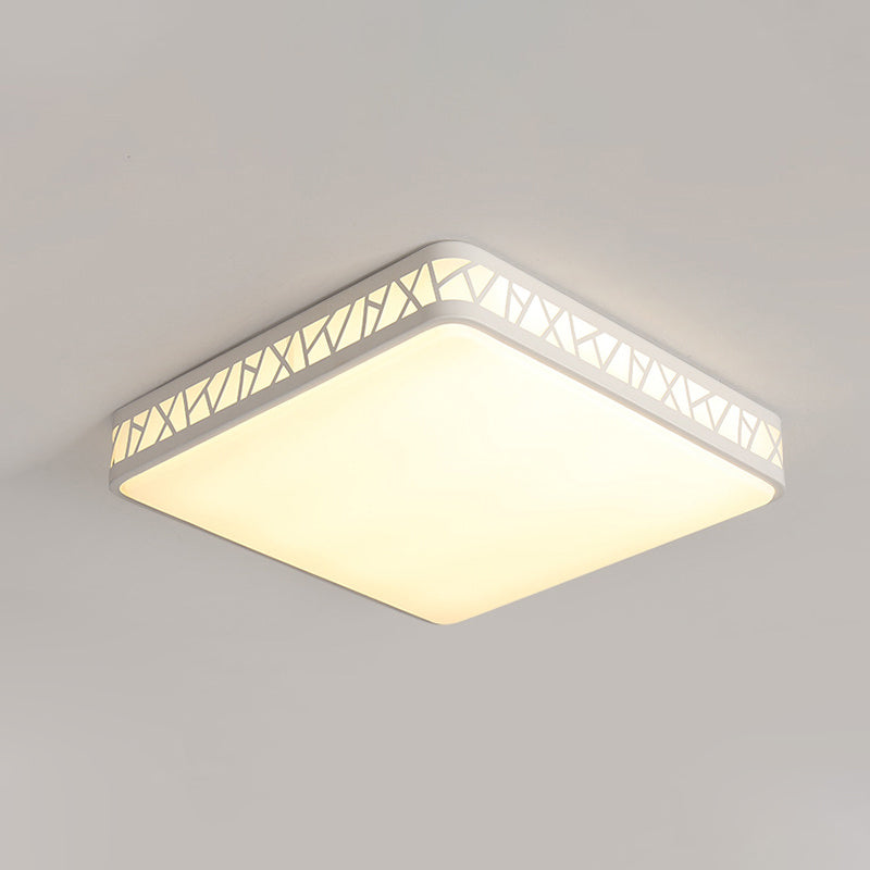 Contemporary Square Flushmount Ceiling Light - Metallic Integrated Led White