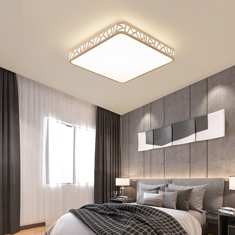 Contemporary Square Flushmount Ceiling Light - Metallic Integrated Led White