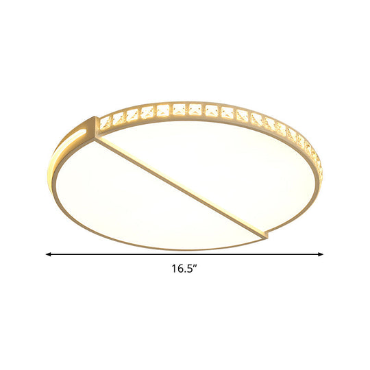 16.5’/20.5’ Simple Metallic Led Flush Mount Ceiling Light In Warm/White/3 Color With Crystal