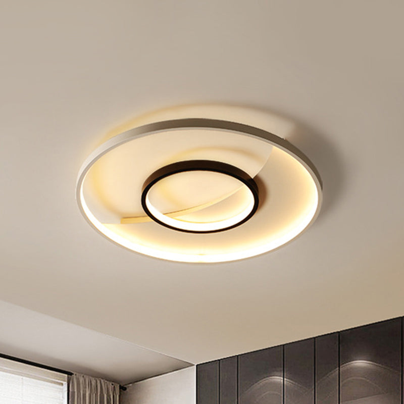 Modern Black And White Double Ring Led Flush Mount Ceiling Light - 16’/19.5’ Wide