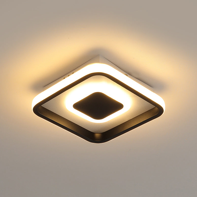 Modern Mini Led Flush Mount Ceiling Lamp With Black Frame In Warm/White/3 - Color Light Options