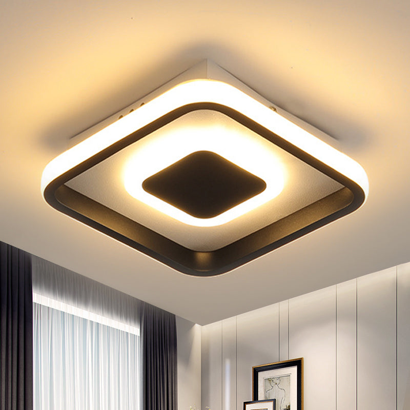 Modern Mini Led Flush Mount Ceiling Lamp With Black Frame In Warm/White/3 - Color Light Options