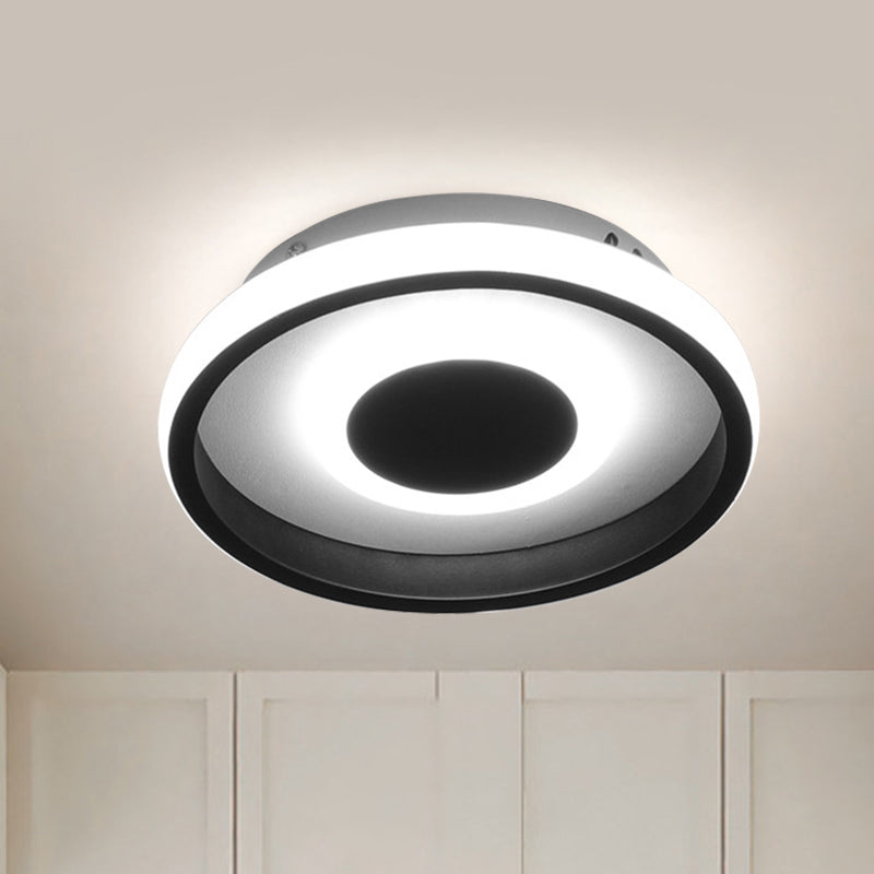 Modern Mini Led Flush Mount Ceiling Lamp With Black Frame In Warm/White/3 - Color Light Options