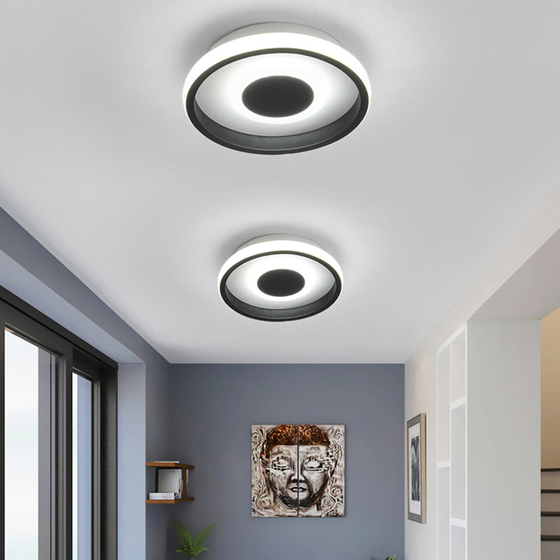 Modern Mini Led Flush Mount Ceiling Lamp With Black Frame In Warm/White/3 - Color Light Options