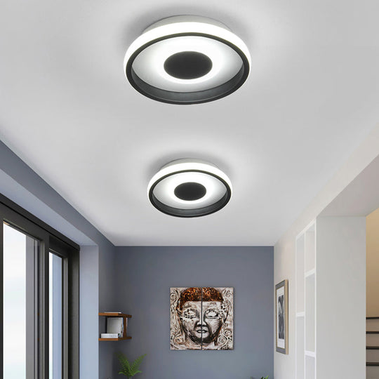 Modern Mini Led Flush Mount Ceiling Lamp With Black Frame In Warm/White/3 - Color Light Options