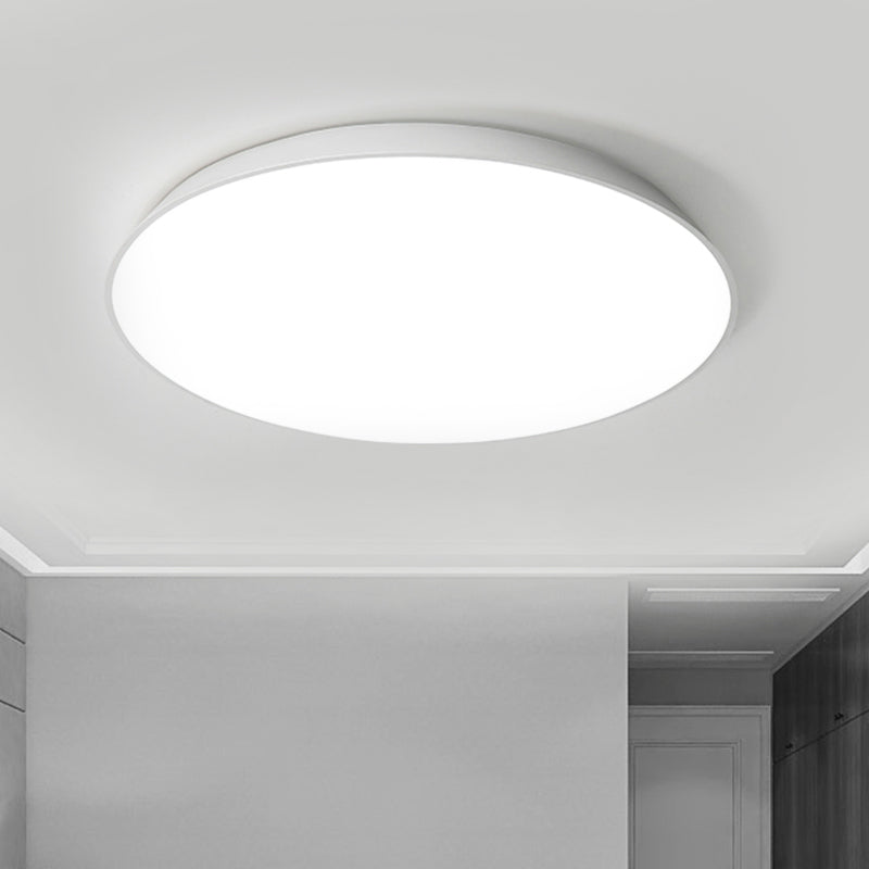 Contemporary Led Metallic Flush Mount Light - White Tray Ceiling Lamp For Bedroom
