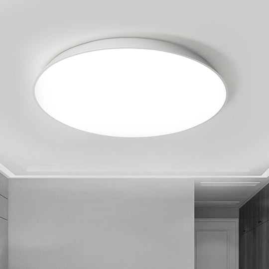 Contemporary Led Metallic Flush Mount Light - White Tray Ceiling Lamp For Bedroom
