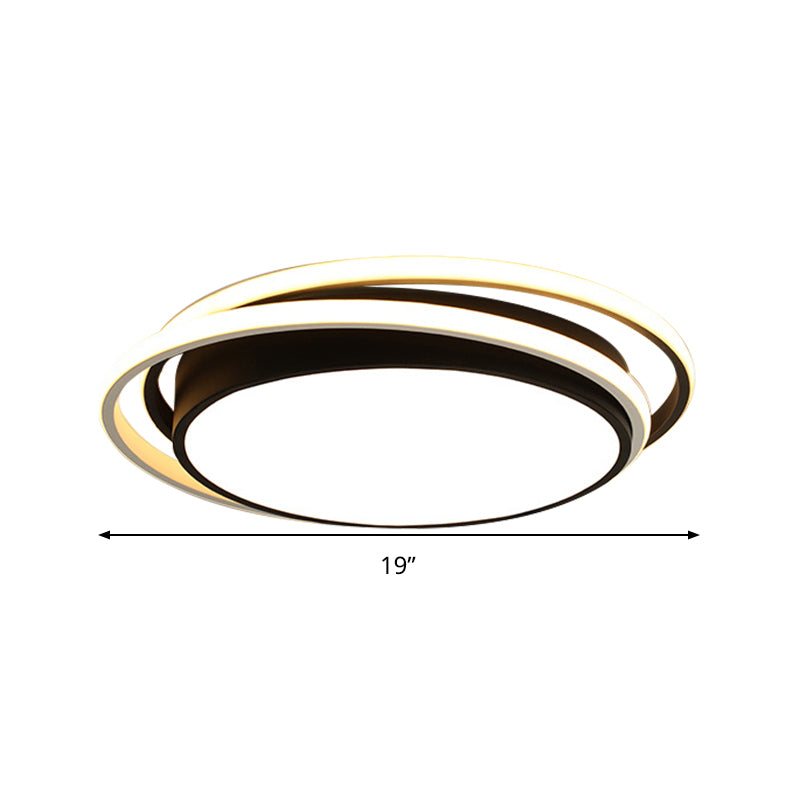 15’/19’ W Led Flush Ring Light - Simple Style Metal Ceiling Lighting In Black/White