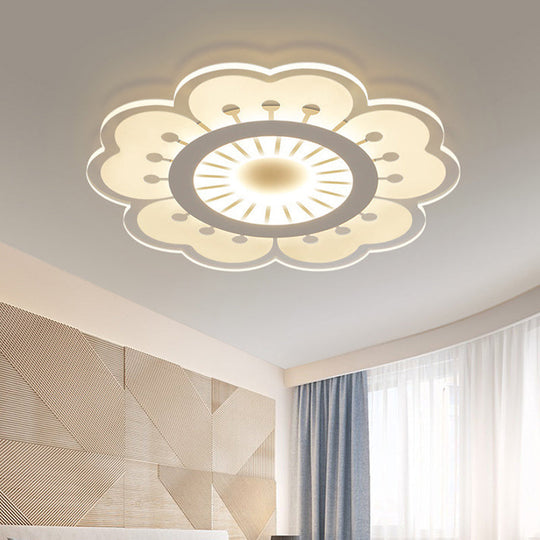 Contemporary Acrylic Led Flush Mount Ceiling Fixture - Flower Design 16.5/20.5 Wide White