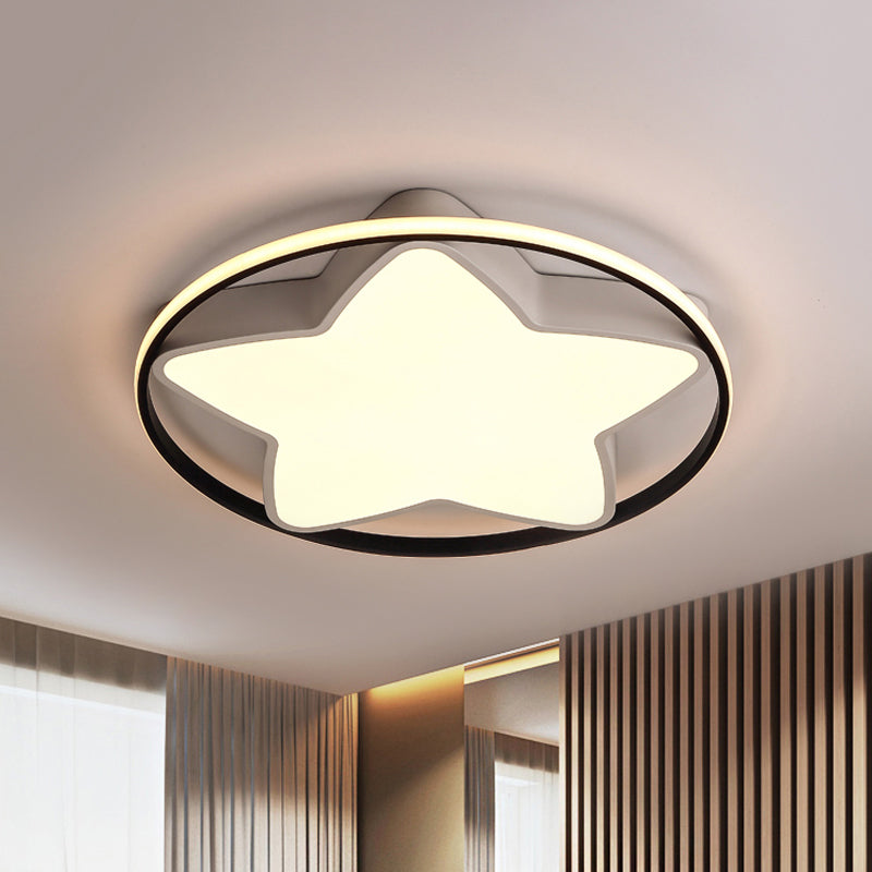 Contemporary Metal Five - Pointed Star Ceiling Light In Black & White - 19.5’/23.5’ Wide Led