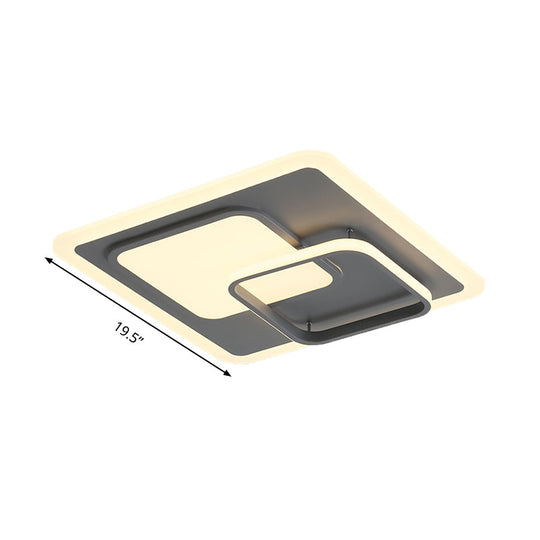 16’/19.5’ Square Ceiling Mount Light: Contemporary Acrylic Gray Led Flush Warm/White Light