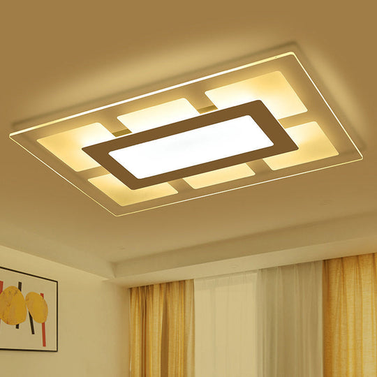 Modern White Rectangle Ceiling Light - Acrylic Led Flush Mount Warm/White (23.5’/35.5’ Wide)