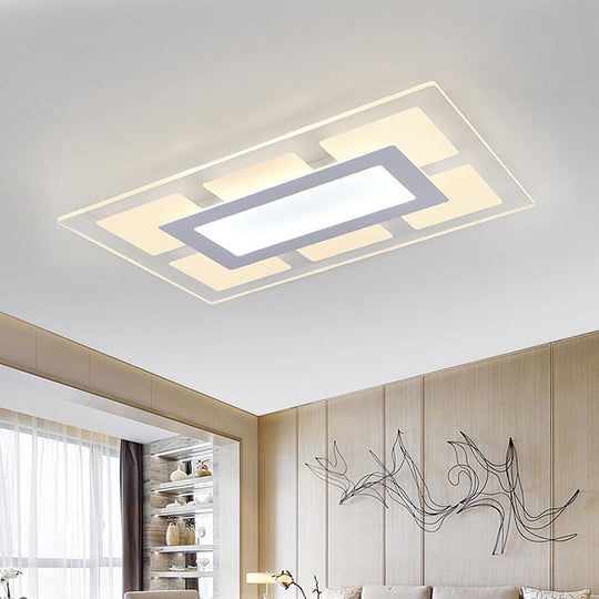 Modern White Rectangle Ceiling Light - Acrylic Led Flush Mount Warm/White (23.5’/35.5’ Wide)