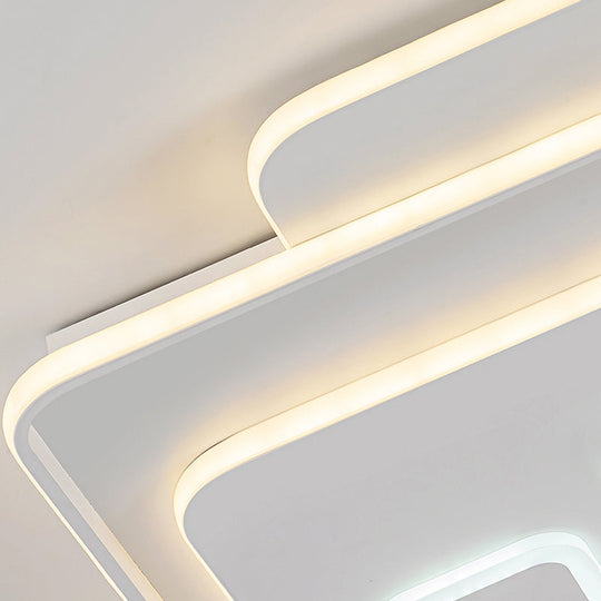 Contemporary White Led Ceiling Fixture For Bedroom - Overlapping Acrylic Flush Mount