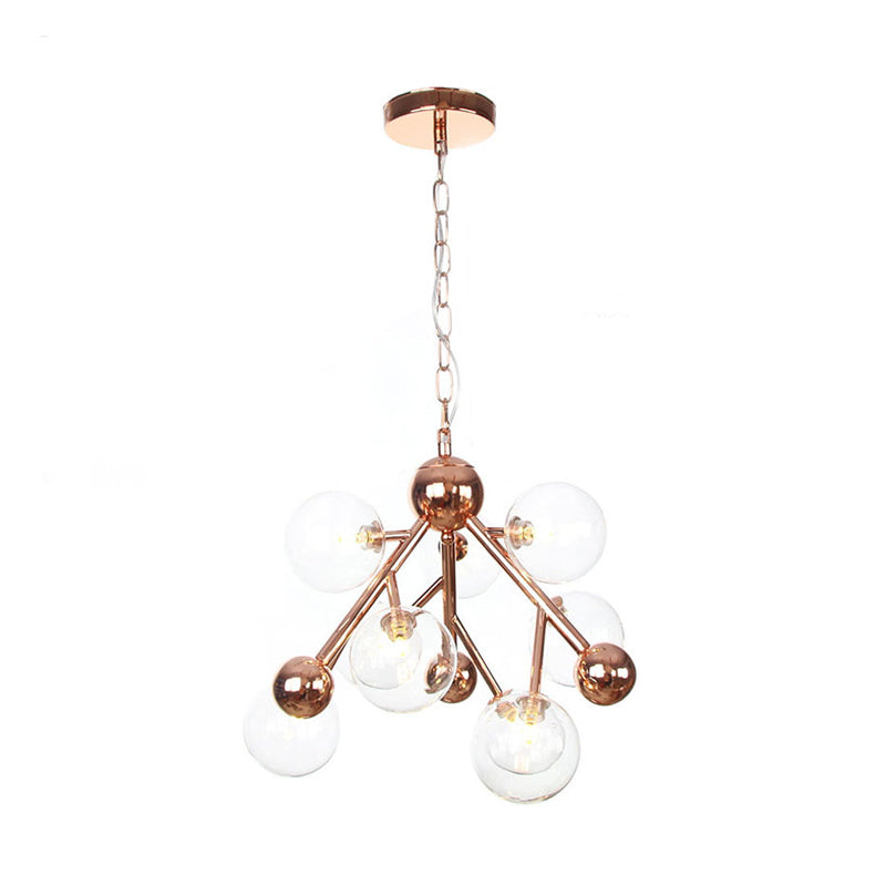 Vintage Glass Pendant Chandelier - 9 Globe Lights In Clear Amber & Smoke Gray For Indoor Lighting