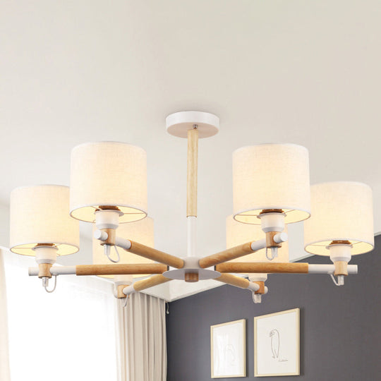 Nordic Fabric 6-Light Drum Pendant Chandelier For Bedroom - Black/White