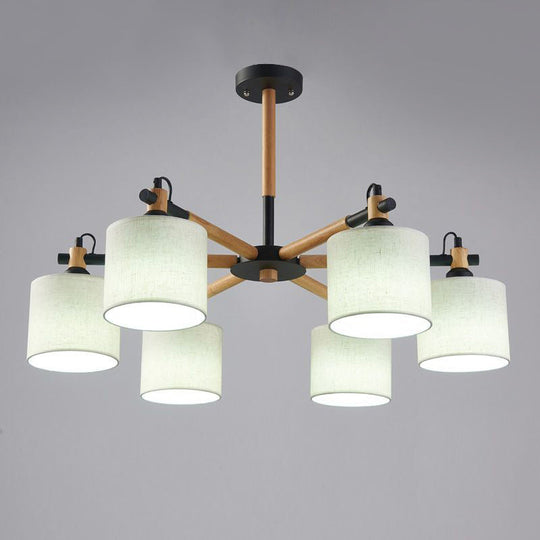 Nordic Fabric Drum Pendant Chandelier Light - 6 Lights Black/White Ideal For Bedroom