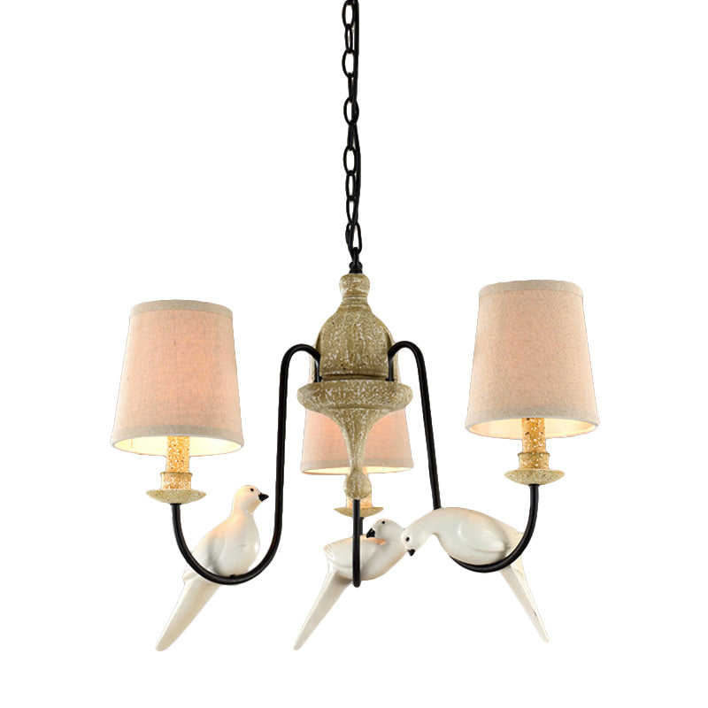 Nordic Fabric Barrel Pendant Chandelier Light - Tan Hanging Ceiling (3/6 Heads)