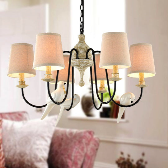 Nordic Fabric Barrel Pendant Chandelier Light - Tan Hanging Ceiling (3/6 Heads) 6 /