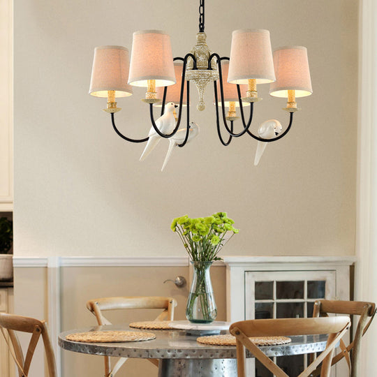 Nordic Fabric Barrel Pendant Chandelier Light - Tan Hanging Ceiling (3/6 Heads)