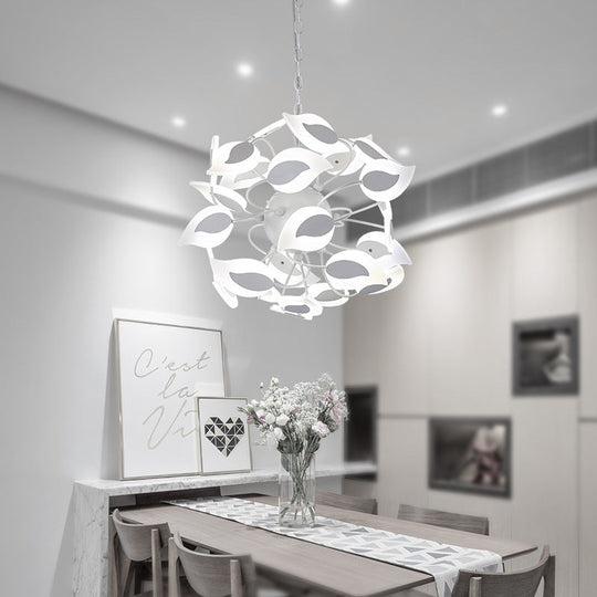 Modern White Acrylic Leaf Chandelier With Led Lights - Ideal Pendant Lighting Fixture For Dining