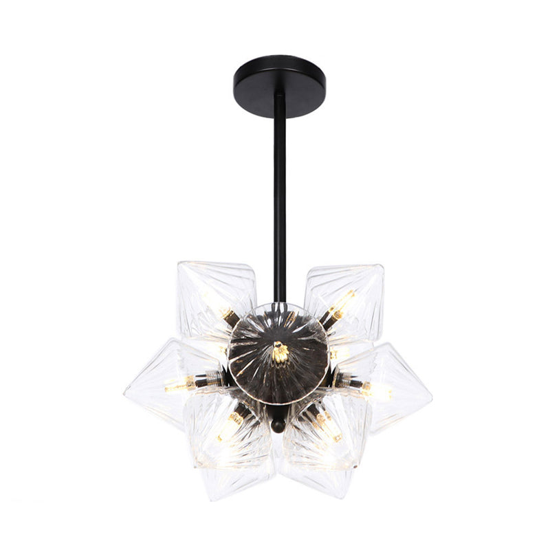 Vintage Ribbed Glass Ceiling Lamp With Prism Semi Flush Design - Black/Chrome Finish 9/12 Lights