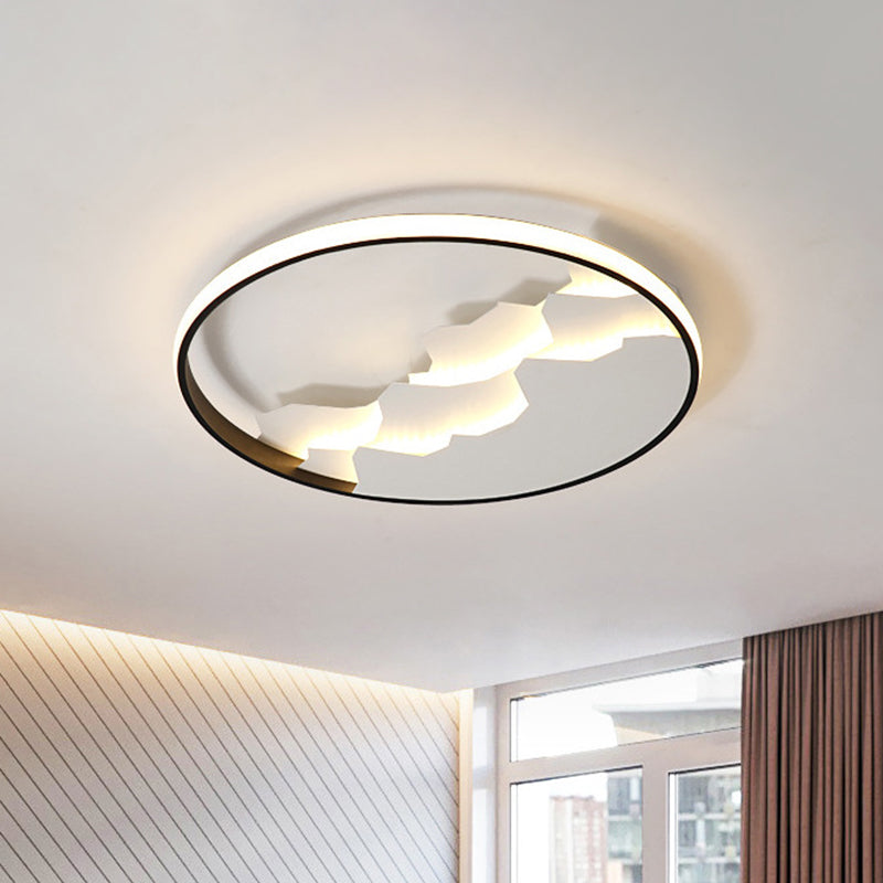 16.5/19.5 Wide Black Circle Led Flush Ceiling Light In Warm/White/Natural Shining Modern Acrylic