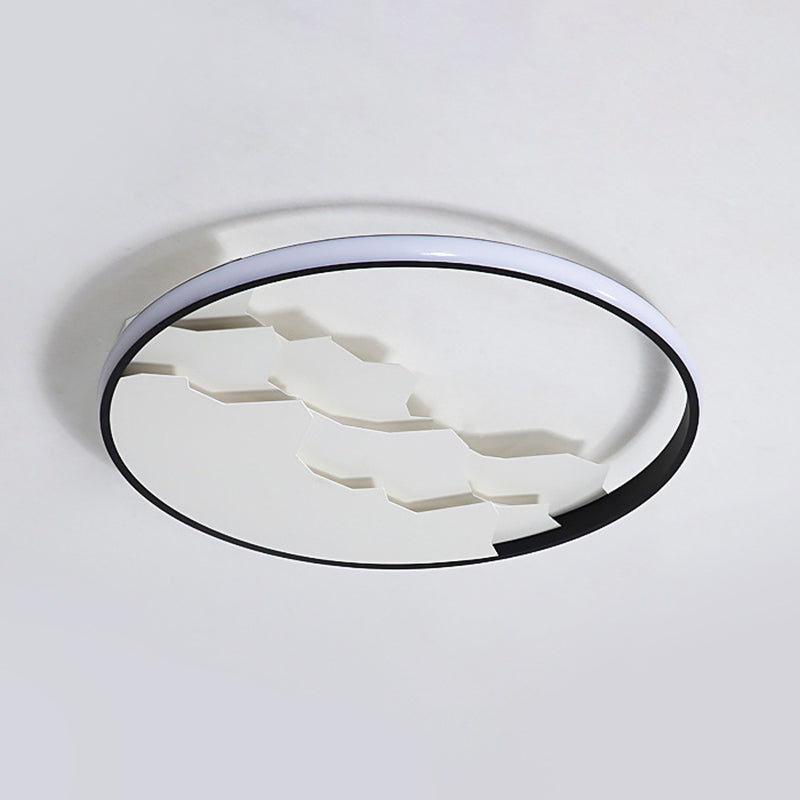 16.5’/19.5’ Wide Black Circle Led Flush Ceiling Light In Warm/White/Natural Shining Modern