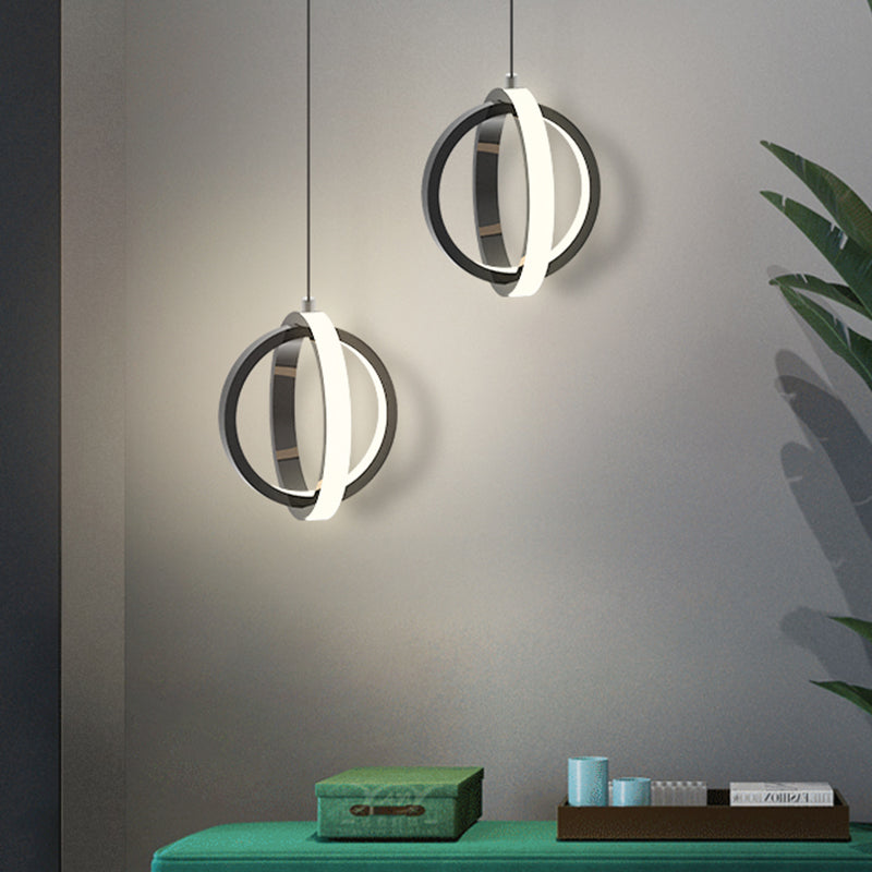 Contemporary Metal Led Pendant Light Kit - Orbit Hanging Ceiling In Black With Warm/White / Warm