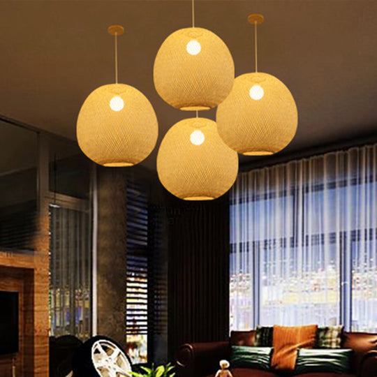 Modern Bamboo 1-Light Ball Ceiling Lamp In Beige - 14’/18’/21.5’ Wide