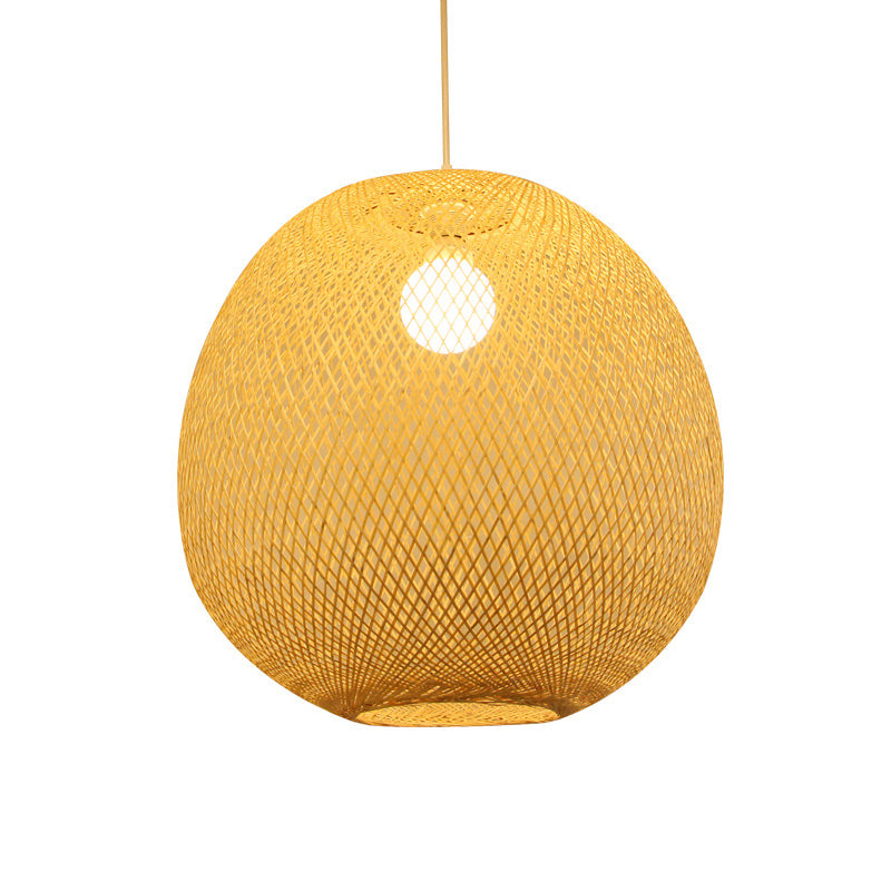 Modern Bamboo 1-Light Ball Ceiling Lamp In Beige - 14’/18’/21.5’ Wide