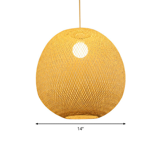 Modern Bamboo 1-Light Ball Ceiling Lamp In Beige - 14’/18’/21.5’ Wide