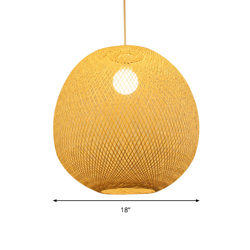 Modern Bamboo 1-Light Ball Ceiling Lamp In Beige - 14’/18’/21.5’ Wide