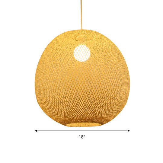 Modern Bamboo 1-Light Ball Ceiling Lamp In Beige - 14’/18’/21.5’ Wide